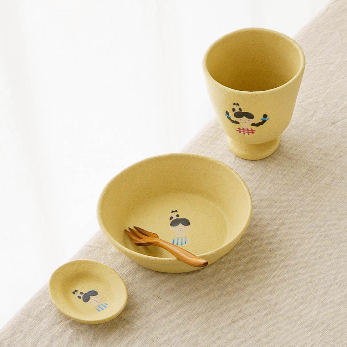 オーバル　豆　ねこと少年　黄色　A｜綿貫彩