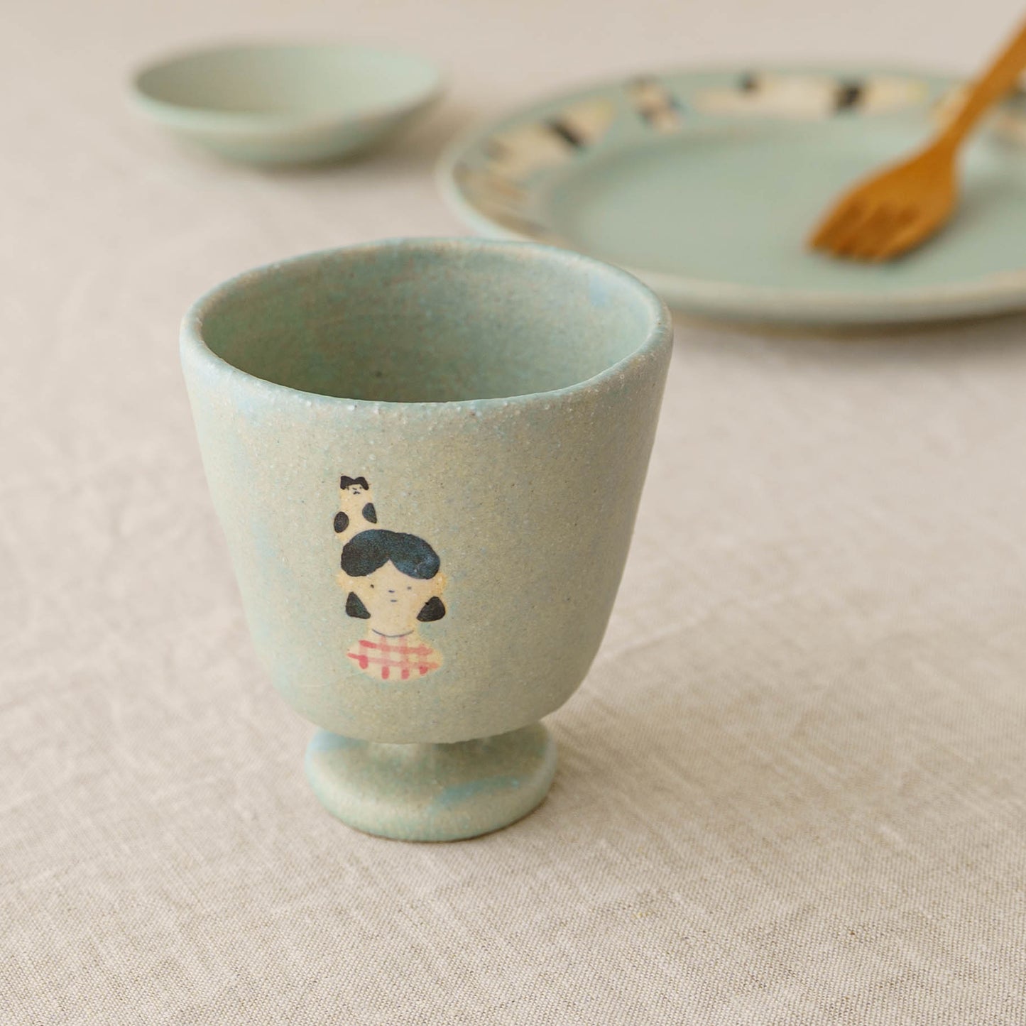 Cup Cat and girl light blue | Aya Watanuki