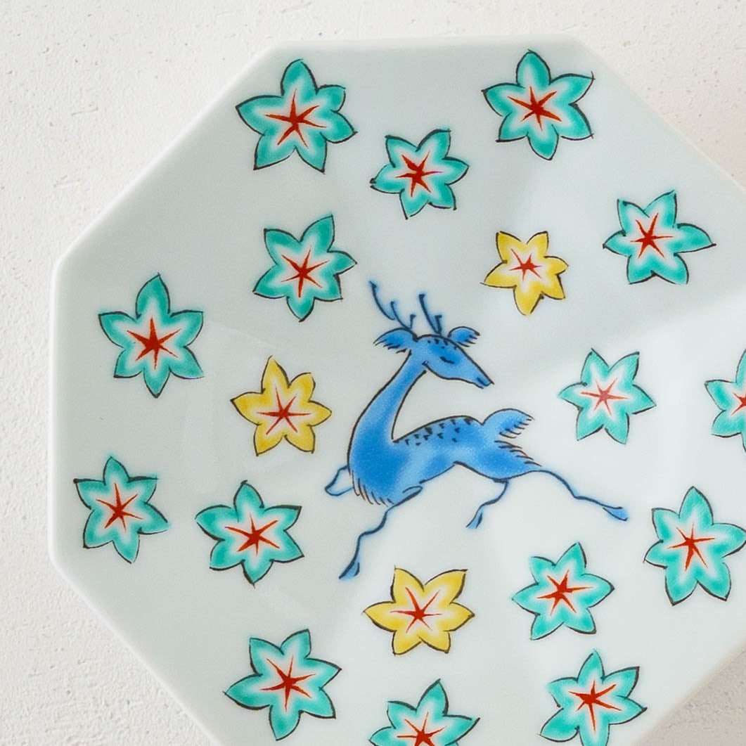 Octagonal plate deer S | Yoshida Ware