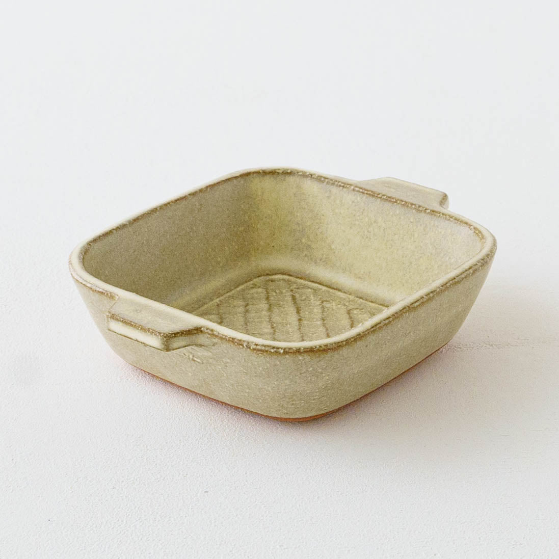 Square mini gratin dish, white and green | Hiromi Oka