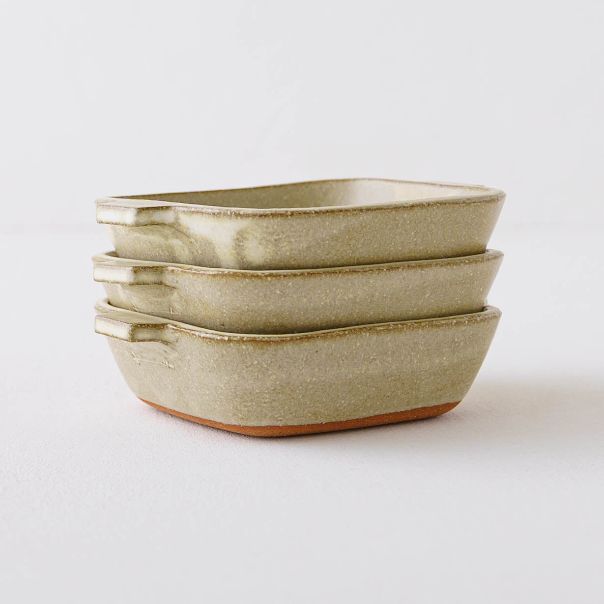 Square mini gratin dish, white and green | Hiromi Oka