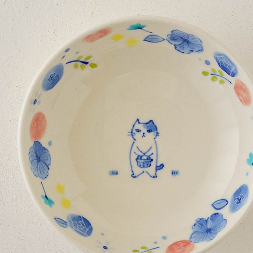 豆皿　花と猫｜喜多代京子