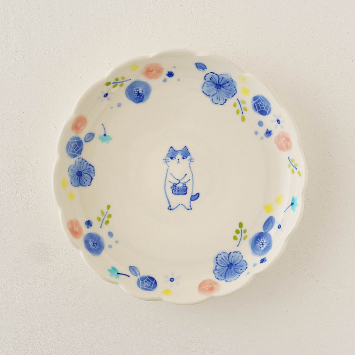 小皿　花と猫｜喜多代京子