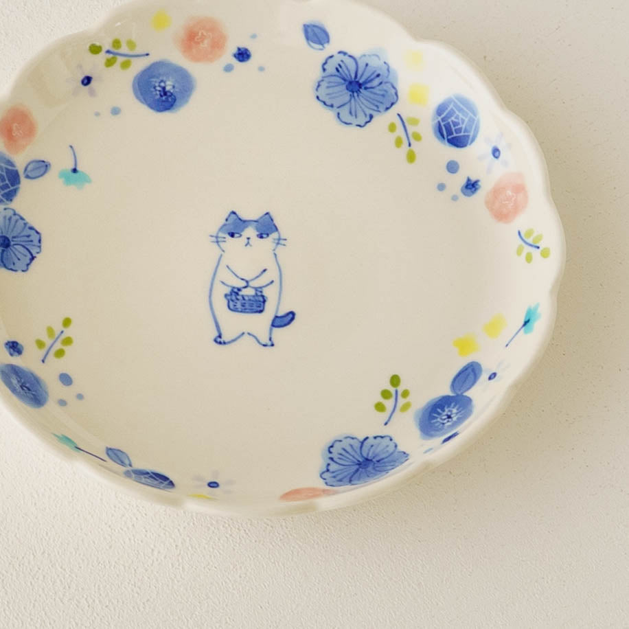 小皿　花と猫｜喜多代京子