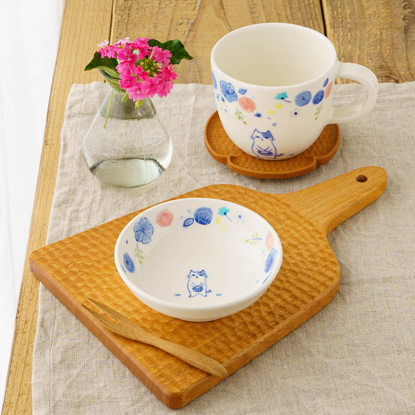 豆皿　花と猫｜喜多代京子