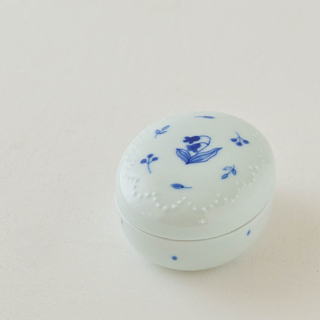 ボンボニエール　すずらん x 小花｜染付窯屋　眞窯