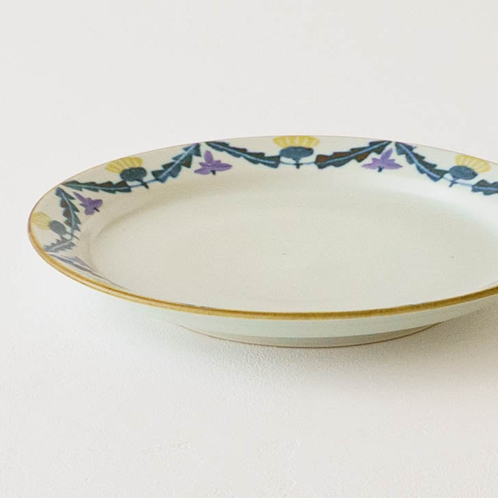 21cm rimmed plate dandelion and lotus | Satsukigama