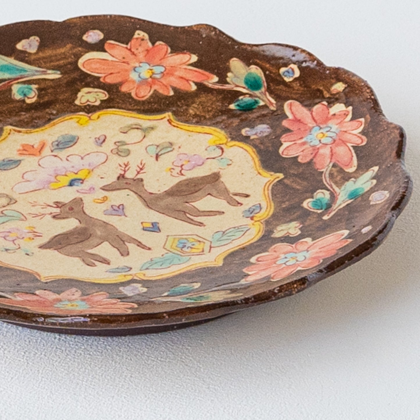増山文さんの稜花絵皿6寸鹿更紗