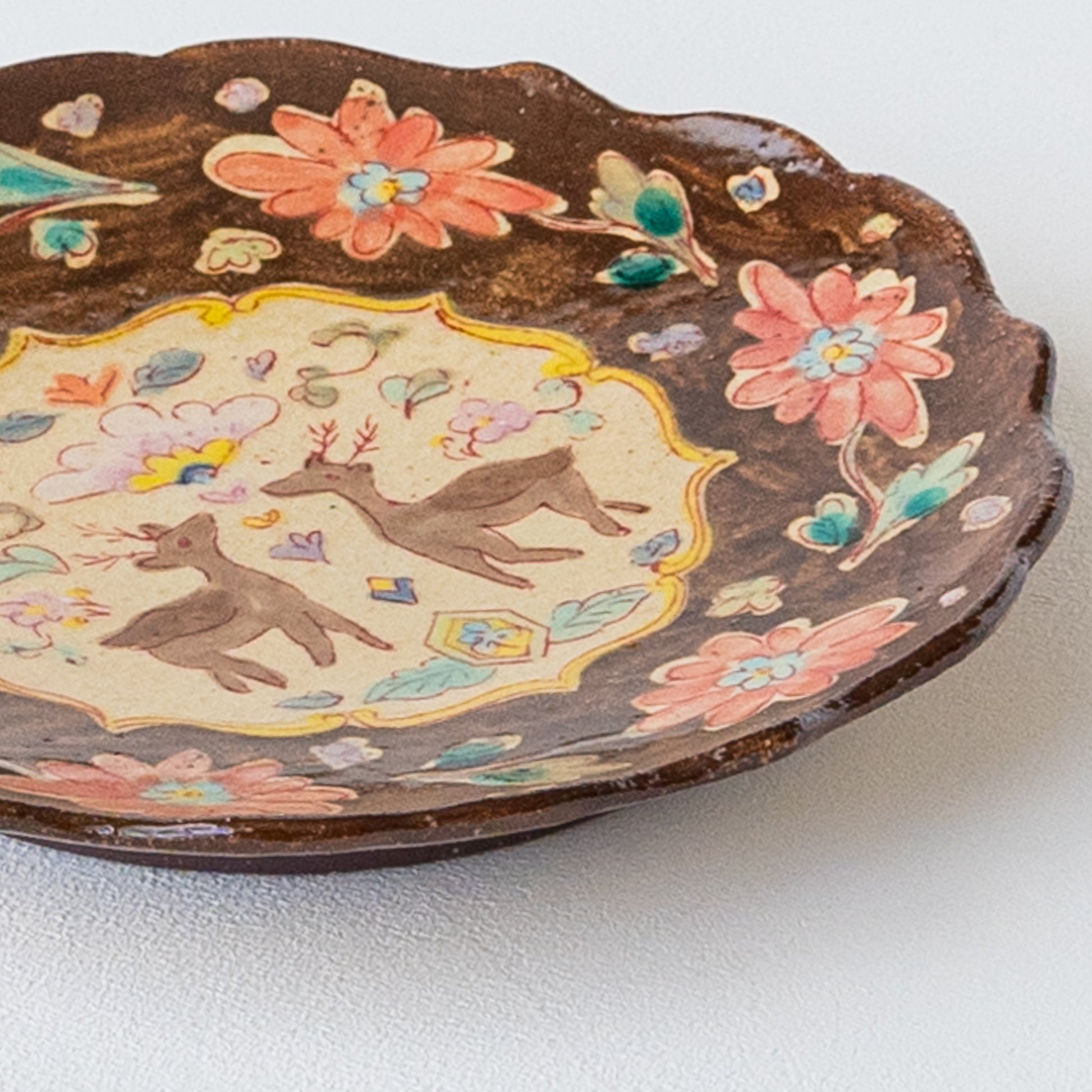 増山文さんの稜花絵皿6寸鹿更紗