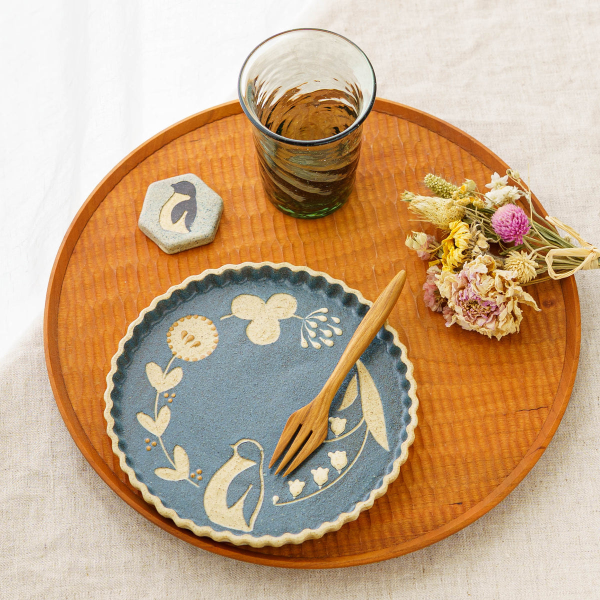 Plate 160mm penguin blue | Kokeiro Kobo