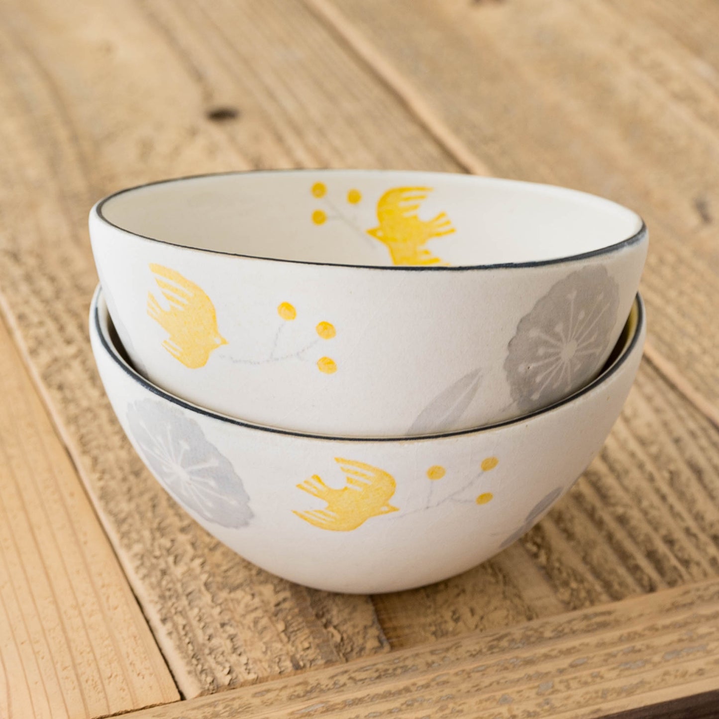 和紙染め　深ボウル　メルヘン　花と鳥｜安見工房