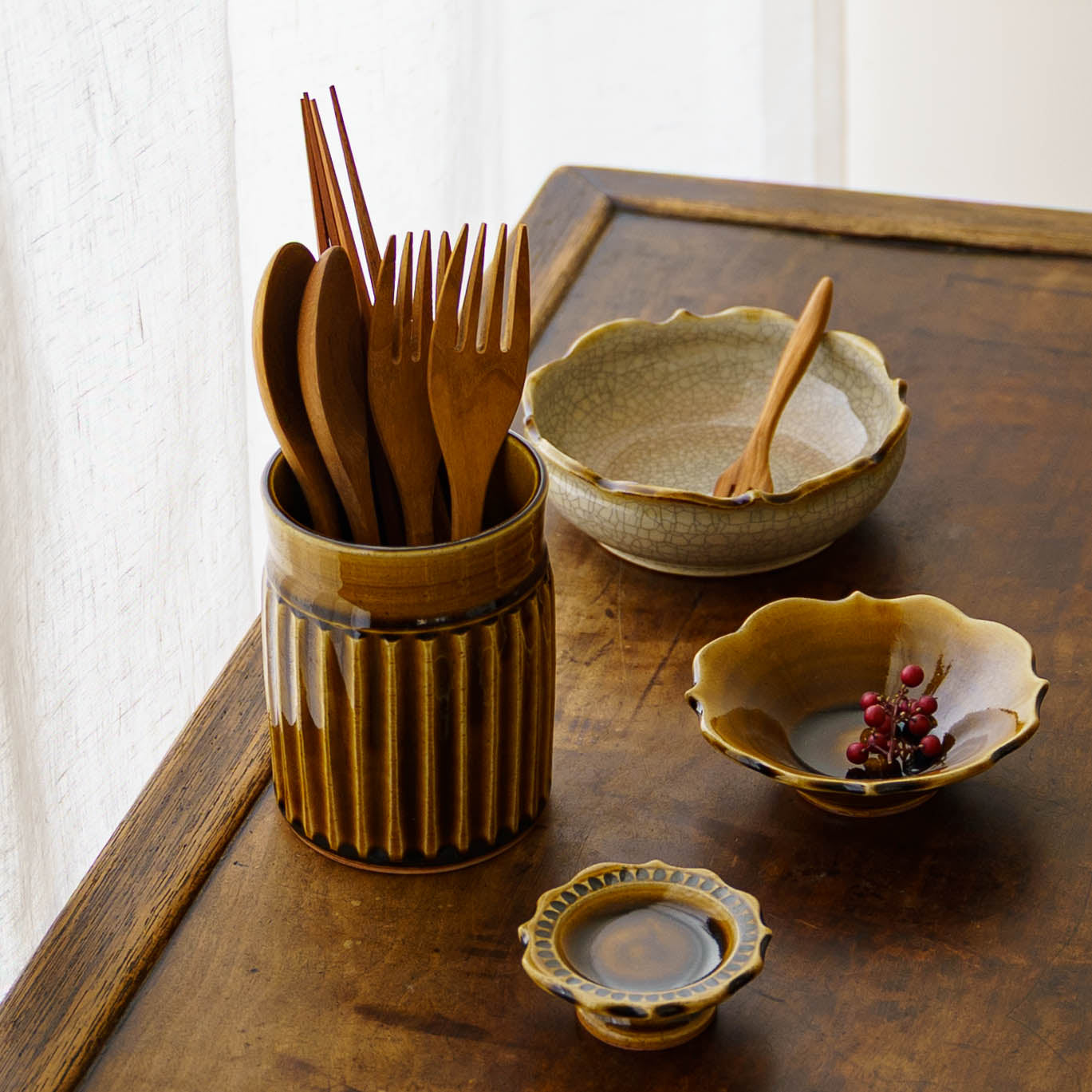 Cutlery stand Brown | Hana Craft