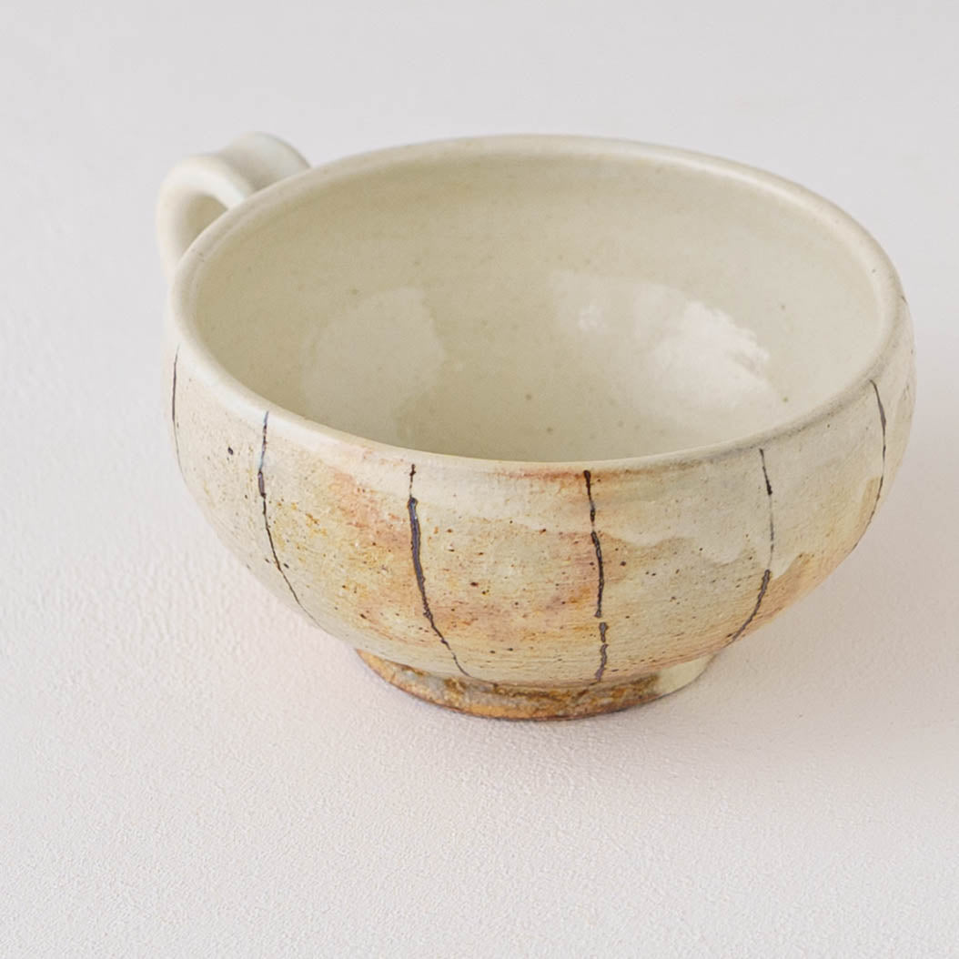 Vertical Iron-Wire Pattern Handled Round Soup Cup | Futani Pottery