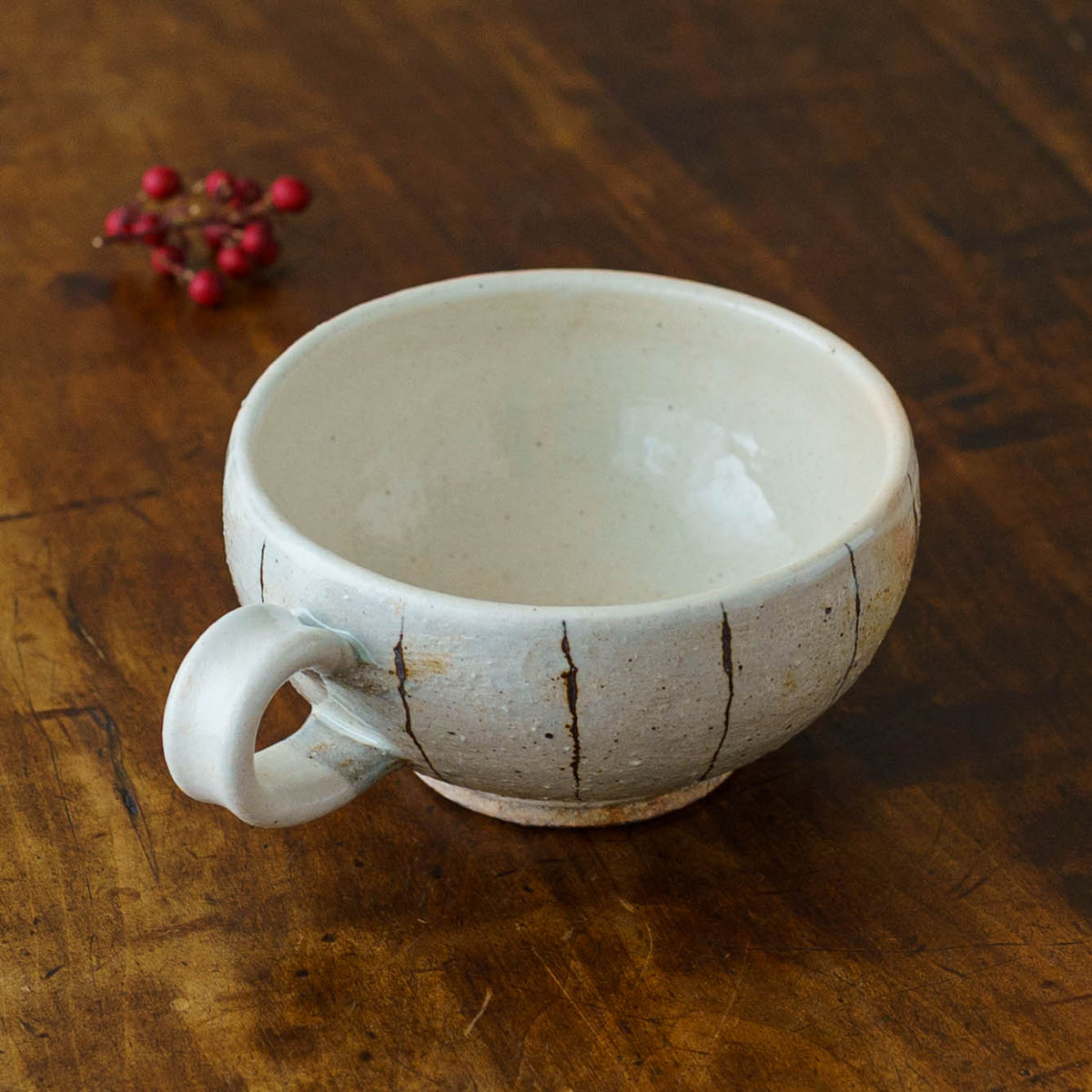Vertical Iron-Wire Pattern Handled Round Soup Cup | Futani Pottery