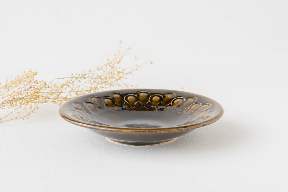 ルリアメ工房のこげ茶色釉の浅鉢