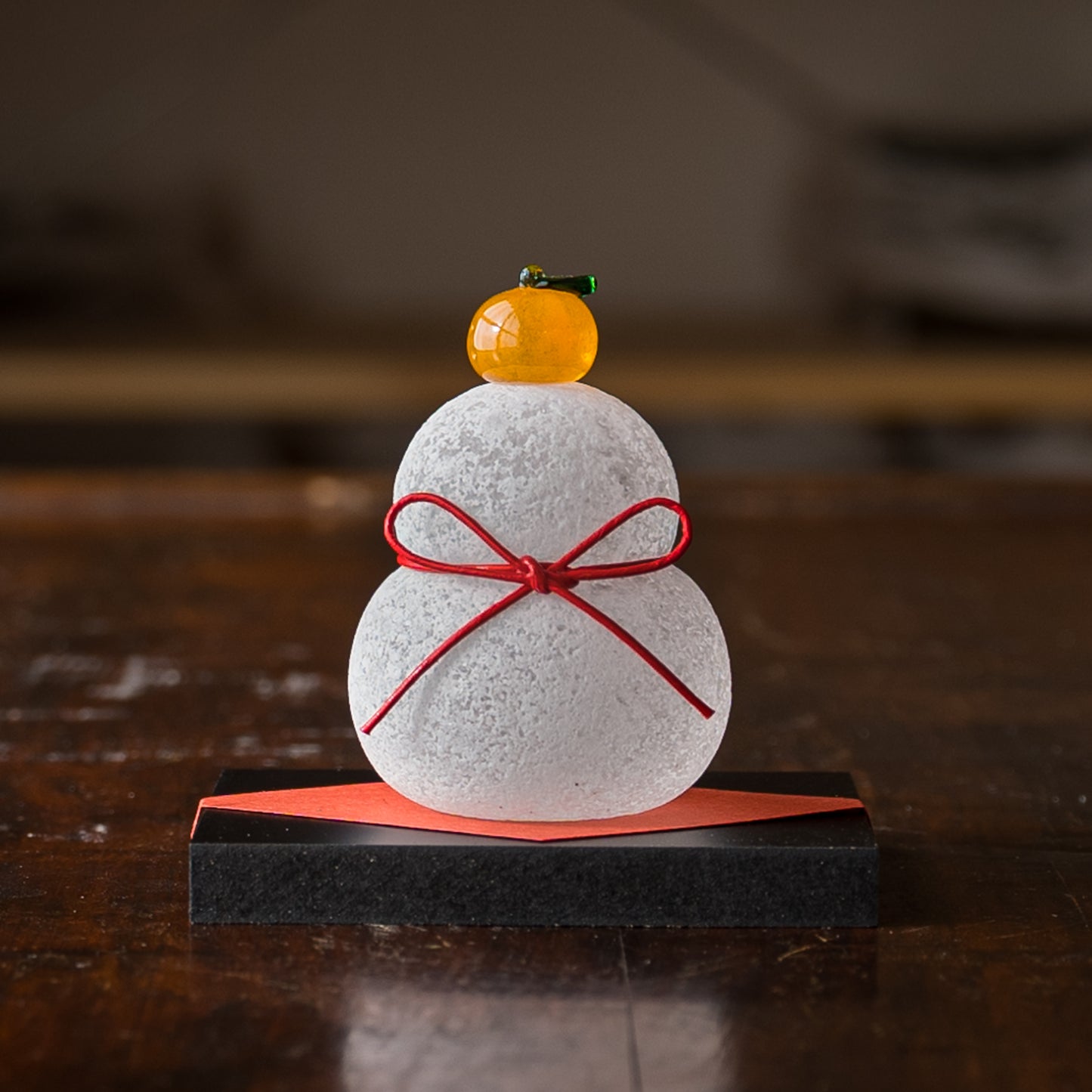 Glass kagami mochi small (with black stand)｜Gokurakuji glass studio