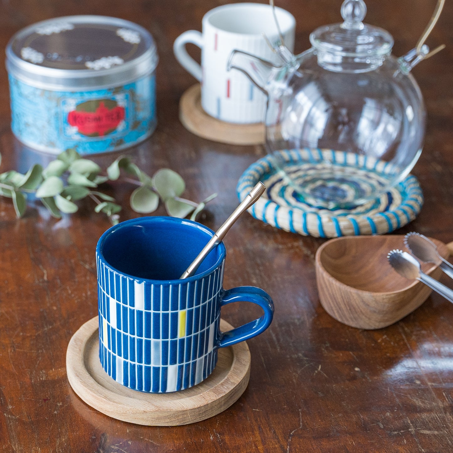 Mug cup S mosaic tile navy x white x gray x yellow | Yukari Nakagawa