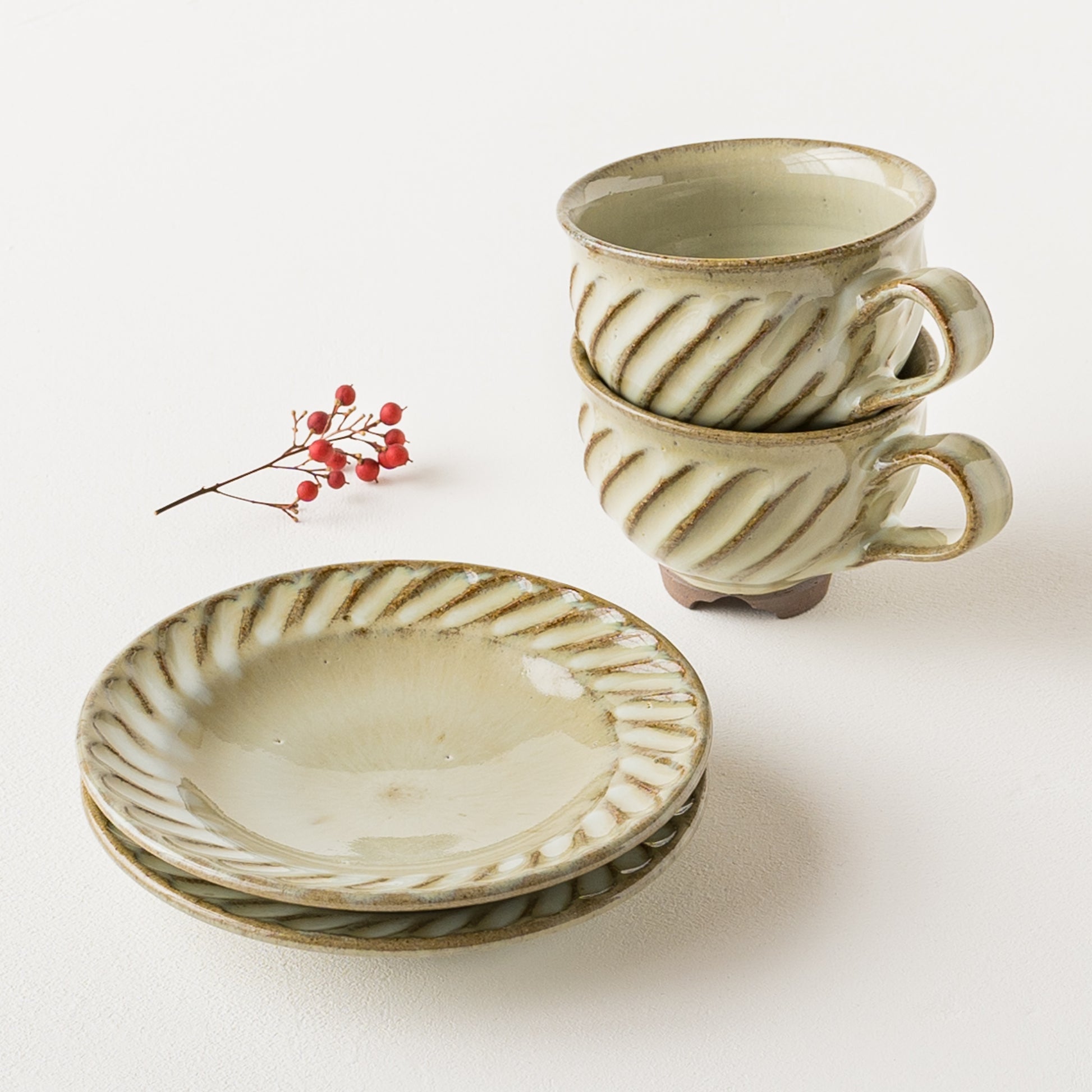 小代焼小代本谷ちひろ窯さんのカップ&ソーサー白