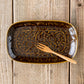 Relief Flower Parade Long Square Plate Brown | Hasamiyaki Wazan Square Plate